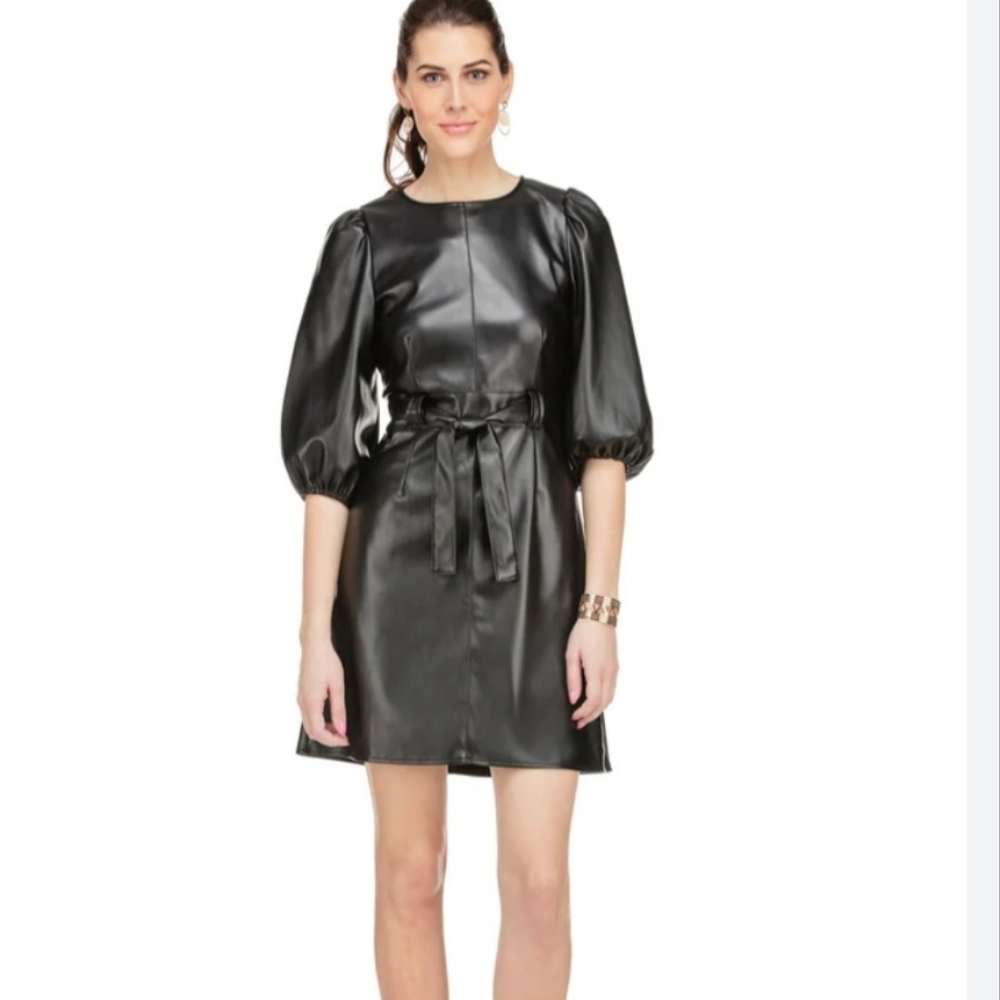 JADE by Melody Tam black faux leather dress NWT